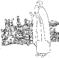 Антониев монастырь на иконе 1696 г. Семена Никитина из собрания Псковского музея. Прорись В.А. Попова. 1982 г.